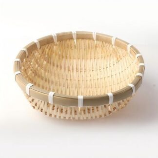 Natural Handmade Woven Bamboo Basket Tray Round Shape Holder Food Deep Rustic Eco-Friendly Storage