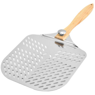 Perforated Eco-Friendly Non-Slip Stainless Steel Pizza Peel with Foldable Wood Handle Dishwasher Saf